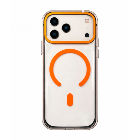Противоударная накладка Monarch Premium MagSafe с совместимая с iPhone 17 Pro прозрачная с оранжевым кантом