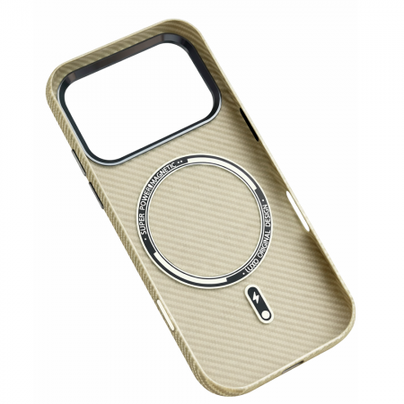 Пластиковая накладка Mosbros c MagSafe совместимая с iPhone 17 Pro под карбон бежевая - фото 3