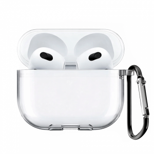 Силиконовый чехол для AirPods 3 с карабином прозрачный