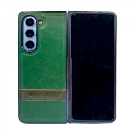 Пластиковая накладка PULOKA Classic для Samsung Galaxy Z Fold5 под кожу зеленая - фото 2