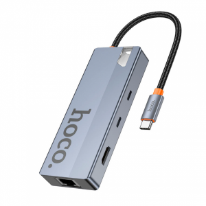 USB-концентратор HOCO HB52 8 Гнезд PD, 2*USB3.0,  HDTV. Type-C.TF. RJ45. SD, Micro SD. 4К серый