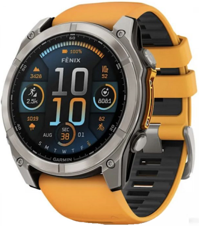 Умные Часы Garmin Fenix 8 51 mm AMOLED Sapphire Orange/ Graphit ( графит с оранжевым ремешком) (Titanium with silicone band) (010-02905-53) (Тайвань)
