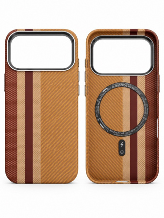 Пластиковая накладка Mosbros c MagSafe совместимая с iPhone 18 Pro/17 Pro под карбон коричневая (цветная полоса) - фото 2