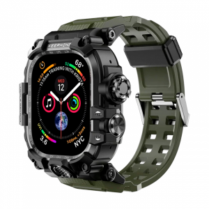 Противоударный кейс с ремешком Keephone Bassion совместимый с Apple Watch Ultra 49mm черный/зеленый