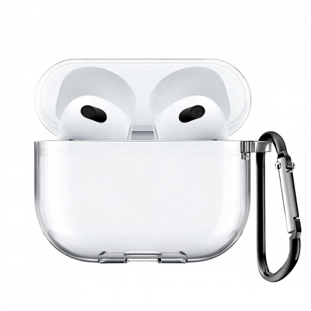 Силиконовый чехол для AirPods 3 с карабином прозрачный