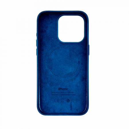 Кожанная накладка Leather Case c Mag Safe совместимая с Iphone 15 Pro (синяя) - фото 2