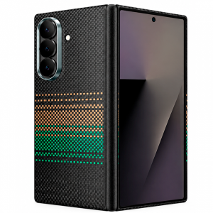 Кевларовая накладка Keephone Kevilar Mirage с MagSafe совместимая с Samsung Galaxy Z Fold 7 черная c зелеными полосками