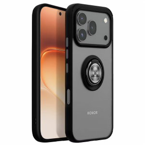 Противоударная накладка с кольцом совместимая с Honor 600/600 Pro затемненная черный кант