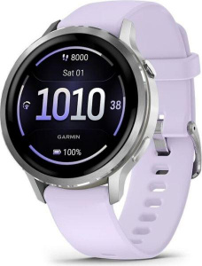 Умные часы Garmin Venu 4 41mm серебристый с сиреневым силиконовым ремешком (010-03013-41)