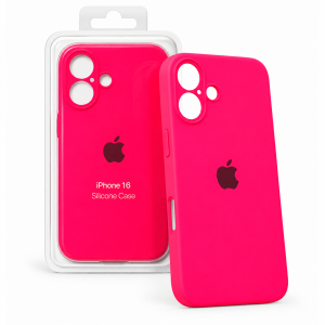 Накладка Silicone Case совместимая с iPhone 16 ярко-розовая