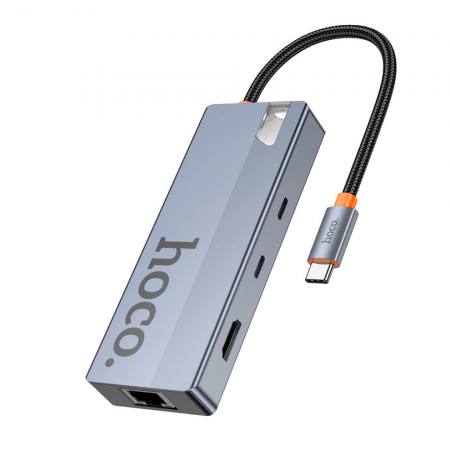 USB-концентратор HOCO HB52 8 Гнезд PD, 2*USB3.0,  HDTV. Type-C.TF. RJ45. SD, Micro SD. 4К серый