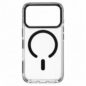 Противоударная накладка Keephone Shocstar с Magsafe совместимая с 18 Pro/17 Pro прозрачная черный кант