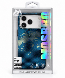 Пластиковая накладка Mosbros c MagSafe совместимая с iPhone 18 Pro/17 Pro под карбон синяя (млечный путь)