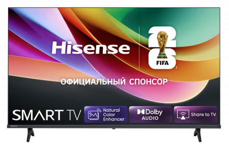 Телевизор Hisense 40" 40A4S RU (2026)  HD Ready Direct LED 60Гц HDR10 (Dolby MS12, DTS X) HomeOS EAC (гарантия Hisense)