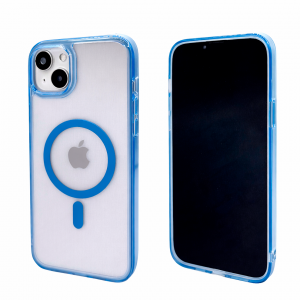 Пластиковая накладка WIWU Crystal Case MagSafe совместимая с iPhone 14 Plus синий кант
