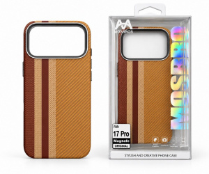 Пластиковая накладка Mosbros c MagSafe совместимая с iPhone 18 Pro/17 Pro под карбон коричневая (цветная полоса)