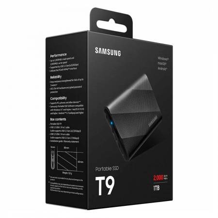 Внешний SSD Samsung 1TB External (MU-PG1T0B/WW) T9 Type-C /USB 3.2 Gen2/R/W 2000/1950MB/s черный - фото 6