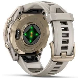 Умные Часы Garmin Fenix 8 43 mm Amoled Sapphire GPS Watch золотистые с дымчато-серым ремешком (with silicone band) (010-02903-18)
