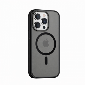 Противоударная накладка Hoco Transparent с MagSafe совместимая с iPhone 15 Pro затемненная черный кант