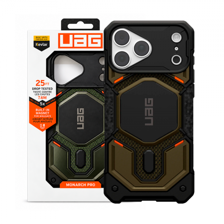 Противоударная накладка UAG MONARCH PRO с Magsafe с защитой на модуль камеры совместимая с 18 Pro Max/17 Pro Max черно-зеленая