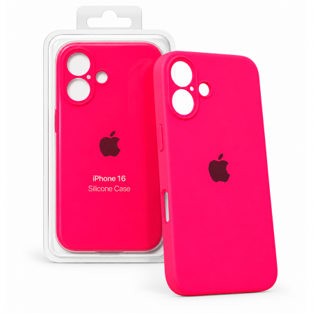 Накладка Silicone Case совместимая с iPhone 16 ярко-розовая
