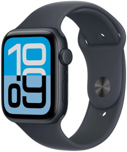 Умные часы Apple Watch SE 3 2025, 44 мм, корпус из алюминия цвета «тёмная ночь», спортивный ремешок цвета «тёмная ночь», размер S/M (MEHN4)