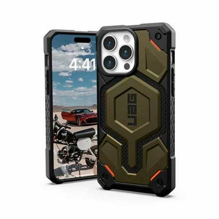 Противоударная накладка UAG Monarch MagSafe совместимая с iPhone 15 Pro кевлар зеленая - фото 2
