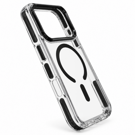 Противоударная накладка Keephone Shocstar с Magsafe совместимая с 18 Pro/17 Pro прозрачная черный кант - фото 3