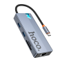 USB-концентратор HOCO HB52 8 Гнезд PD, 2*USB3.0,  HDTV. Type-C.TF. RJ45. SD, Micro SD. 4К серый